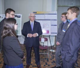 April 17, 2018 - Senator Yaw joins Lycoming College students Ruric Bowman, Anthony Mancuso, Carter Alexander, Brendan Drachler & Mikayla Feldbauer during the Undergraduate Research Project Showcase and Competition at the State Capitol. Also in attendance are advisors Dr. Peter Petokas, Research Associate, Clean Water Institute; Dr. Andrew Brandon, Assistant Professor of Mathematical Sciences & Philip Sprunger, Provost and Dean of the College/ Associate Professor of Economics. 04/17/18