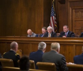 February 28, 2018 - Senator Gene Yaw questions Adjutant General MG Anthony Carelli during the Senate Appropriations Committee budget hearing for the Department of Military & Veterans Affairs. 02/28/18