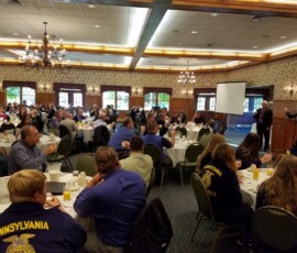 October 14, 2016 - Senator Yaw joins Sullivan County Dairy Princess Elizabeth Fluck for a “Milk Toast” during the Senator’s annual “Breakfast Meeting on Agriculture,” co-hosted with State Representative Fred Keller. 10/14/16