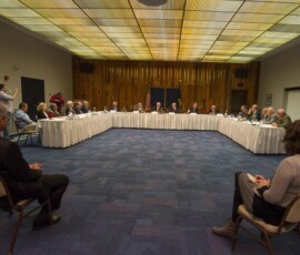 April 28, 2016 - Panelists fill the front of the Thompson Professional Development Center's Mountain Laurel Room on the campus of the Pennsylvania College of Technology to discuss the heroin & opioid epidemic in Lycoming County. 04/28/16