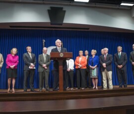 April 18, 2017 - Sen. Gene Yaw (R-23) and Rep. Bryan Cutler (R-Peach Bottom) stood with the Pennsylvania Medical Society to promote an upcoming bill which would codify the Pennsylvania Orders for Life Sustaining Treatment (POLST). POLST helps patients with more advanced illness or frailty express their health care wishes, either personally or through a surrogate decision maker, for issues likely to emerge given the patients current medical condition. 04/18/17