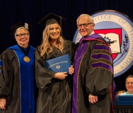 December 21, 2019 - Senator Yaw and Penn College President Dr. Davie Jane Gilmour congratulate Stephanie A. Petrison, of Landenberg, who received a Bachelor of Science in business administration: sport and event management concentration, during the 2019 Pennsylvania College of Technology Fall Commencement ceremonies on Saturday in downtown Williamsport.  Sen. Yaw serves as Chairman of the Board of Directors at the College. 12/21/19