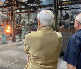 May 4, 2021 - State Sen. Gene Yaw toured Benton Foundry’s state-of-the-art, automated facility, which pours 170 tons of iron daily and anticipates being able to increase its capacity to up to 225 tons after expanding. The list of customers who buy iron castings from the Benton Foundry is long and prestigious. It includes NASA, John Deere, Troy-Bilt and Disney, just to name a few. 05/04/21
