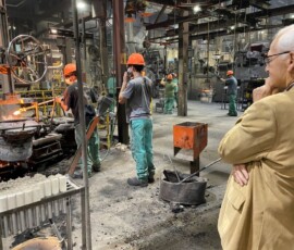 May 4, 2021 - State Sen. Gene Yaw toured Benton Foundry’s state-of-the-art, automated facility, which pours 170 tons of iron daily and anticipates being able to increase its capacity to up to 225 tons after expanding. The list of customers who buy iron castings from the Benton Foundry is long and prestigious. It includes NASA, John Deere, Troy-Bilt and Disney, just to name a few. 05/04/21