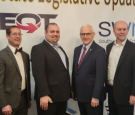 December 8, 2022 - Jason Fink, President & CEO, Williamsport / Lycoming Chamber of Commerce; Rep. Joe Hamm; Sen. Yaw; Rep. -Elect Jamie Flick pose for a photo during the Chamber’s Morning Member Connection Thursday. 12/08