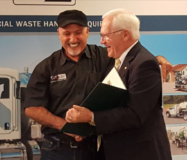 May 2, 2017 - Sen. Gene Yaw stands with Pik Rite Inc's Foudner Elvin Stoltzfus as he is named "Small Business Person of the Year." 05/02/17