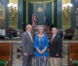 June 16, 2021 - Sen. Gene Yaw (R-23) welcomed the Rev. Glen Bayly and his wife Darlene of Union County to the state Capitol on Tuesday. Rev. Bayly, a campus minister and retired Pastor of the Mifflinburg Alliance Church, delivered the invocation before the state Senate Session. 06/16/21