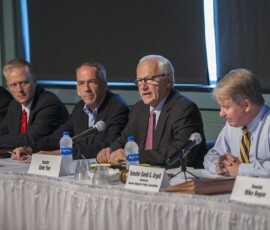 August 16, 2018 -  The state Senate Majority Policy Committee held a public discussion of school safety, hosted by Sen. Yaw, in the Bush Campus Center on Thursday afternoon. The 90-minute session, the latest in a series being held across the commonwealth, allowed a diverse panel of stakeholders – district superintendents, principals, business managers and school board members; law enforcement; bus contractors; legislators and the legal profession – to share their concerns and best practices alike. 08/16/18