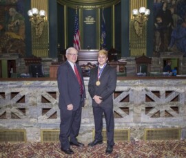March 26, 2018 - State Sen. Gene Yaw today honored Muncy Jr./Sr. High School wrestler Joseph Klock at the State Capitol for winning the PIAA Class AA 132lb Wrestling Championship in Hershey this month. Klock’s win makes him the 6th PIAA AA State Champion in Muncy school history. 03/26/18