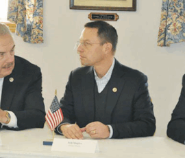 November 10, 2017 - The roundtable discussion at American Legion Post 42 in Towanda regarding the opioid crisis was led by Pennsylvania Attorney General Josh Shapiro (center), who was joined by his office’s Senior Agent in Charge Bill Kelly (left) and Sen. Gene Yaw (R-23rd Dist.). Photos by Cain Chamberlin, Wyalusing Rocket Courier 11/10/17