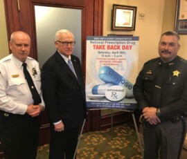 April 23, 2018 - Lycoming County Sheriff Mark Lusk, State Sen. Gene Yaw and Union County Sheriff Ernie Ritter join with the Drug Enforcement Administration to promote “National Prescription Drug Take Back Day” highlighting the importance of safe medication disposal. 04/23/18