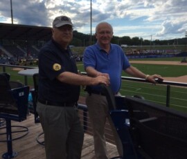 June 20, 2017 - Senator Yaw and Vince Matteo, President and CEO of the Williamsport/Lycoming Chamber of Commerce, prepare to throw out the first pitch during the Season Opener of the Williamsport Crosscutters game at BB&T Ballpark at Historic Bowman Field. 06/20/17