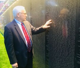 May 9, 2018 - Sen. Gene Yaw reflects at the Wall That Heals, a half-scale replica of the Vietnam Veterans Memorial in Washington, D.C. designed to travel to communities throughout the United States. 05/09/18
