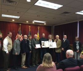November 16, 2021 - Senator Yaw honored Wolfe's General Store in Slate Run, upon receiving The PA Wilds 2021 Business of the Year Award. L to R: Lycoming County Commissioner Rick Mirabito, Commissioner Scott Metzger, Commissioner Tony Mussare, Jerry Walls, Debbie Finkbiner, Tom Finkbiner, Tom Kozlowski, Kim Kozlowski, Sen. Yaw, Erik Houser of Rep, Joe Hamm’s Office, Kate Brock (PA Wilds Executive Director, Community Education Center of Elk & Cameron Counties), Lakeshia Knarr (PA Wilds Entrepreneurial Ecosystem Director). 11/16/21