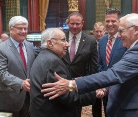 January 23, 2021 - Senator Yaw congratulates Patrick Solano, a decorated veteran of World War II and a longtime public servant who spent more than 40 years as a trusted friend and adviser to dozens of elected Pennsylvania officials, during a ceremony honoring Solano’s public service at the State Capitol in 2019. Solano passed away on January 23, 2021 at the age of 95. 01/23/21