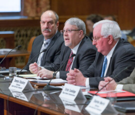 March 3, 2015 - The state Senate Environmental Resources and Energy Committee, chaired by Sen. Gene Yaw (R-23), and the Senate Local Government Committee, chaired by Sen. Scott Hutchinson (R-21) held a joint public hearing to discuss the positive benefits of Act 13 Impact Fee dollars on Pennsylvania communities. 03/03/15