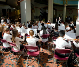 March 26,2014 - Students from the Andrew G. Curtin Intermediate 6th Grade Orchestra, under the direction of Anna Radspinner, performed in the East Wing of the State Capitol in celebration of Music In Our Schools Month. 03/26/14