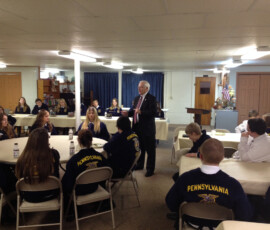 December 16, 2014 - Sen. Yaw had the opportunity to address FFA (Future Farmers of America) students from across Bradford County during the “FFA Leadership Conference” held at the First Christian Church in Alba Borough. The FFA organization continues to make a positive difference in the lives of students across Pennsylvania. 12/16/14