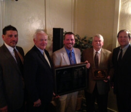 April 10, 2014 - Senator Yaw attended the Central Bradford Progress Authority’s Annual Dinner in Towanda. Pictured Left to Right: Tony Ventello (Progress Authority), Yaw, Chris Brown (Progress Authority), Kelly Denton (Cudd Energy Services--Business of the Year awardee), Dave Spigelmyer (Marcellus Shale Coalition). 04/10/14