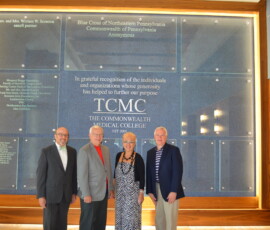 July 30, 2015 Senator Yaw visited the Commonwealth Medical College in Scranton. Pictured left to right: Dr. Steven Scheinman, president and dean, The Commonwealth Medical College; Sen. Gene Yaw; Ida Castro, JD, vice president, Government and Community Relations, The Commonwealth Medical College; and Barry Denk, Center for Rural PA director. 07/30/15