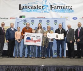 January 15, 2016 - Sen. Yaw presents a congratulatory citation to the Boyer / Brininger Family of Mifflinburg, Union County, on their “Bicentennial Award” during the 100th Pennsylvania Farm Show in Harrisburg. 01/15/16