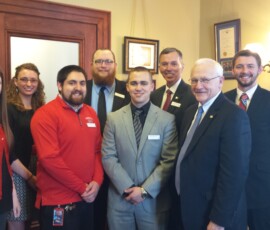 April 15, 2015 - Senator Yaw greets a delegation from Mansfield University, while at the State Capitol. 04/15/15