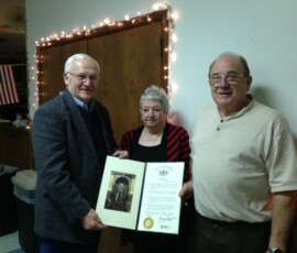 January 23, 2016 - Senator Yaw recognizes John Nobles (pictured with his wife, Susan) on his retirement after 40 years with Sayre Borough. 01/23/16
