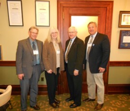 April 14, 2015 - 2015 Senator Yaw met with Craig Altemose of Centre County, Nancy Baker of Bradford County, and Taylor Doebler of Lycoming County during their ‘Capitol Day’ visit to discuss support for the Research and Extension line-items for the College of Ag Sciences. Capitol Day is hosted by the Penn State Extension Council (PSEC) and the Penn State Ag Council (PSAC). 04/14/15