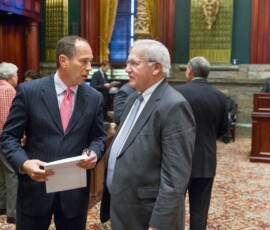 January 5, 2016 - Senator Yaw congratulates Senator Joe Scarnati following his swearing-in as President Pro Tempore of the Pennsylvania Senate for 2016. 01/05/16