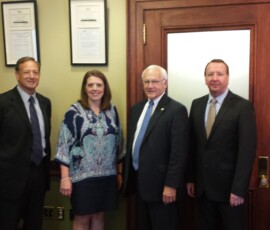 June 26, 2015 - Sen. Yaw meets with Thomas Tillman, Vice President Sales of Jersey Shore Steel, Noelle Long, Director of Export Development at SEDA-COG and Peter O'Neill, Executive Director, Center for Trade Development, DCED's Office of International Business Development. 06/26/15