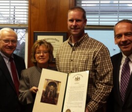 November 12, 2015 - Sen. Yaw joined Milton Standard Journal Publisher Amy Moyer and Editor Chris Brady, and Sen. John Gordner (R-27) to recognize the newspaper on 125 years of service to the community. 11/12/2015