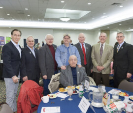 January 13, 2016 - Senator Yaw joined six Secretaries of Pennsylvania Agriculture during the 100th PA Farm Show. Pictured L to R: Lt. Governor Mike Stack; George Greig (2011-15); Sen. Yaw; Samuel Hayes (1997-2003); Dennis Wolff (2003-2009); Kent Shellhamer (1977 to 1979); Russell Redding (2015-Present); Seated: Boyd Wolf (1987-95) 01/13/16